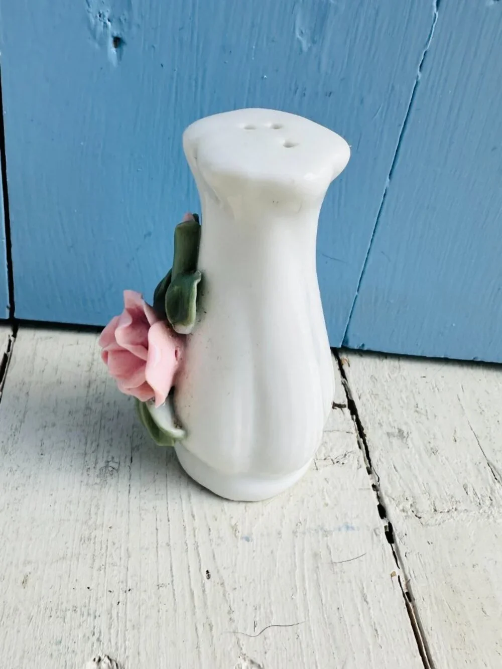 Vintage Salt and Pepper Shakers White with Pink Roses Cottagecore Dining Floral